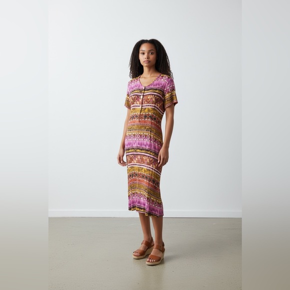 Vintage Dresses & Skirts - Nina Piccalino colorful vintage Aztec print maxi dress size 16